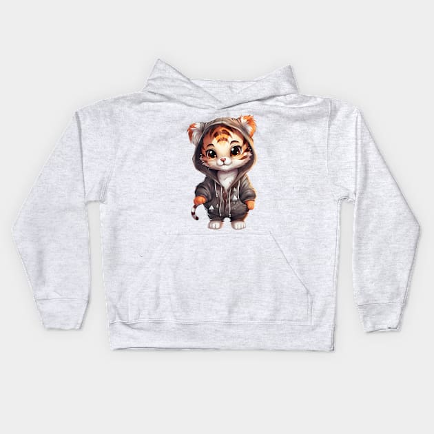 Bengal Tiger Wearing Hoodie Kids Hoodie by Chromatic Fusion Studio